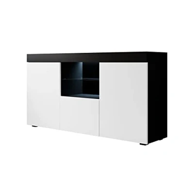 Imagen de MB Muebles Bonitos Aparador Salón Comedor Moderno Natolia Ancho 150cm x Alto 83 cm Profundo 40 Mueble de Melamina Mate con luz LED Color Negro y Blanco