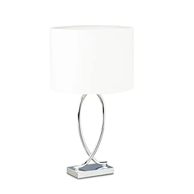 Imagen de Relaxdays Lámpara de Sobremesa con Tulipa Redonda, Diseño Original, Hierro Cromado, 51 x 28 cm, Blanco Plateado