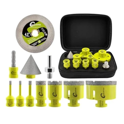Imagen de SANLEETEK Juego Brocas Diamante 6/6/8/25/35/50/68mm+10mmBroca Fresado+50mmBroca Chaflán+115mmDisco Diamante+Adaptador Dentado Sierra Perforadora Cerámica Porcelánico Mármol Granito M14 Rosca