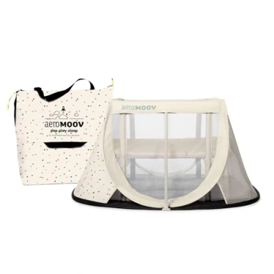 Imagen de AeroMoov Cuna de viaje instantánea para bebé Montaje en 2 segundos Superligera y compacta niveles bebés niños pequeños Colchón alta calidad Corazones confeti