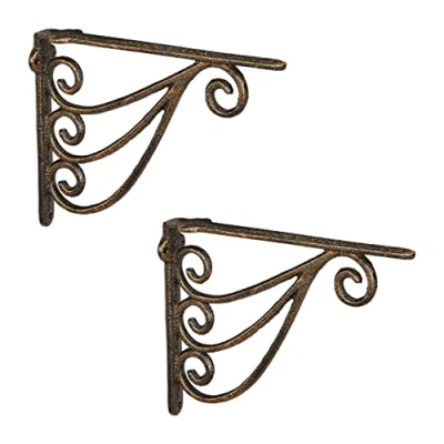 Imagen de Relaxdays Set de Escuadras Estantería, 2 Ángulos, 23,5 x 4 18 cm, Adornos Envejecidos, Hierro Fundido, Color Bronce