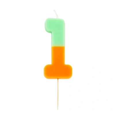 Imagen de Talking Tables Vela con el número 1 naranja y verde para tartas Decoración colorida de cumpleaños niños 1ª fiesta, 18ª, 21ª, niños, niñas, aniversario, hito