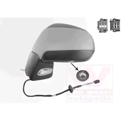 Imagen de espejo retrovisor Van Wezel 4076817 izquierda imprimado completo, convexo, para ajuste elect. espejo, abatible eléctricamente, calefactable