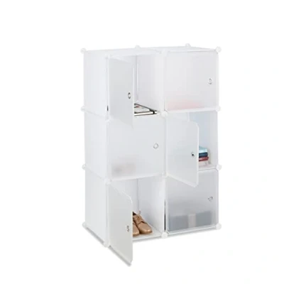 Imagen de Relaxdays Estantería Modular Cubo con 6 Compartimentos, Plástico, Blanco,105 x 70 35 cm