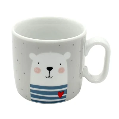Imagen de Dekohelden24 940332 Taza infantil con asa, diseño de oso y texto en alemán (6,8 x 7,4 cm, capacidad 150 ml, porcelana)