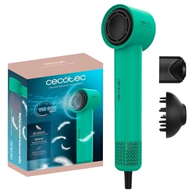 Imagen de Cecotec Secador de Pelo Ionicare Rockstar Style Green, Muy Compacto y Ligero, Motor 1500W 110000 Rpm, Generador Iones, 4 Temperaturas, 3 Velocidades, Silencioso: Tecnología Brushless