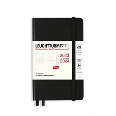 Imagen de LEUCHTTURM1917 367559 Agenda Académica Semanal Pocket (A6) 2024, 18 meses, Negro, Inglés