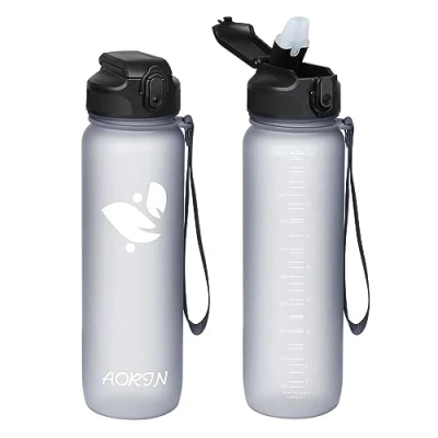 Imagen de AORIN Botella Agua con Pajita, 750ml/1L/1.5L para Niños Sin BPA, Tritan Deportiva BPA &amp; Prueba de Fugas