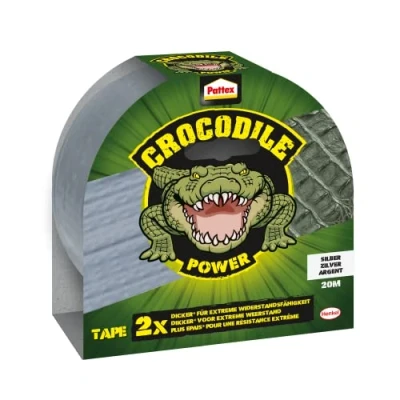 Imagen de Pattex cinta adhesiva Crocodile Power, de tejido fuerte doble grosor, resistencia extrema para reparaciones más difíciles, conducto diferentes materiales, color plateado, 1 x 20