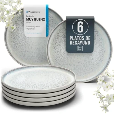 Imagen de Juego de 6 Platos Pequeños Ibiza en Gres para Desayuno y Postre Vajillas Completas Personas con Modernos Aptos Lavavajillas Microondas Pure Living beige claro