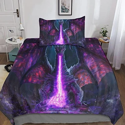 Imagen de Juego De Ropa Cama Dragón 3D, Flying Colcha con Cremallera, Microfibra Suave Edredón Niños Adultos Niñas Single（135x200cm）