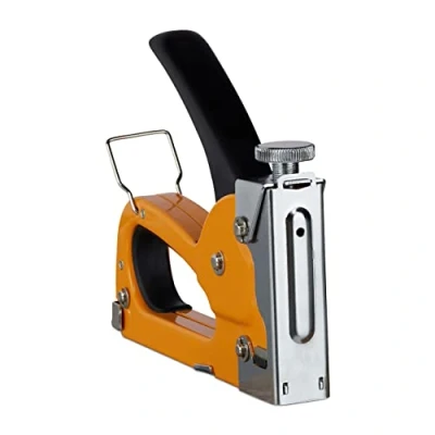 Imagen de Relaxdays Grapadora Tapicero 500 Grapas, Industrial, Manual, Potencia Ajustable, Cartucho 4 8 mm, Hierro, 1 Ud., Naranja