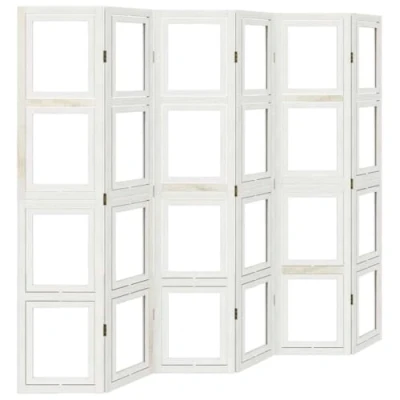 Imagen de vidaXL Biombo Separador de 6 Paneles, Pantalla Privacidad, Partición Habitación, Divisor para Oficina, Madera Maciza Paulownia Blanco