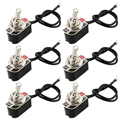 Imagen de FULARR 6Pcs Profesional Coche Mini Interruptor Palanca con Precableado, ON OFF 2 Posiciones Pines SPST Auto Metal Conmutador Basculante, para Camión Barco 3A 250VAC / 6A 125VAC