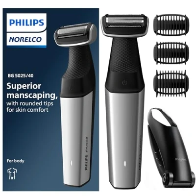 Imagen de Philips Norelco Bodygroom Series 5000 Recortadora corporal a prueba de ducha para hombres con accesorio la espalda, BG5025/40