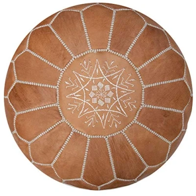 Imagen de Poufs&amp;Pillows Puf Artesanal de Cuero auténtico Hecho a Mano Entregado con Relleno Otomano, cojin Suelo, reposapiés (Natural)