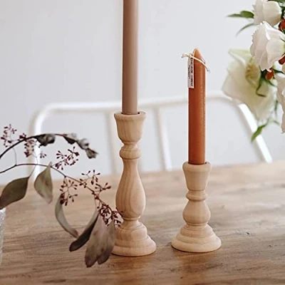 Imagen de DUHALINE Juego de 2 portavelas Madera, rústicos, acordeón Hechos a Mano, Piezas decoración Mesa Consola, Chimenea Lujo