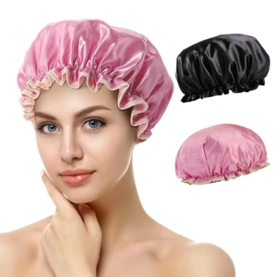 Imagen de Gorro Ducha Mujer, Gorros de Impermeables, Shower Cap Reutilizables con Banda Elástica, para Salón, Spa, Viajes, Hotel, Cocina