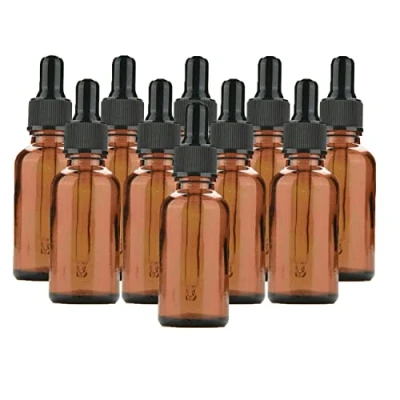 Imagen de 10 botellas cuentagotas de vidrio ámbar con tapas negras, 30 ml para pipeta aceite esencial, rellenables