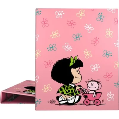 Imagen de Grafoplas Carpeta de Anillas A4, Mafalda Baby Cart, 4 Mixtas 25mm, Suave al Tacto, Certificado FSC, Tapas Duras, Plastificado Soft, Perfecto Material Escolar