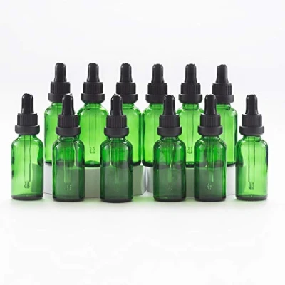 Imagen de YIZHAO Verde Frasco Cuentagotas Cristal 30ml, con Goteros Cristal, para Aceite Esencial, Laboratorio, Aromaterapia, Fragancia, Masaje, Cosméticos, Viajes 12Pcs