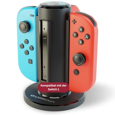 Imagen de Lioncast Base de Carga para Joy con Dock 4 Mandos Compatible los Controles Nintendo Switch Luces Indicadoras Estado Carga, Fondo Fuerte Accesorios Juego
