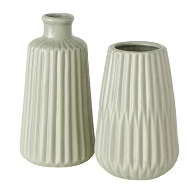 Imagen de Boltze 2027309 Esko Juego de jarrones 2 Piezas, Color Verde Claro Mate, cerámica, diámetro Aprox. 8,5 cm, para decoración Interiores, sin Flores, Estilo escandinavo