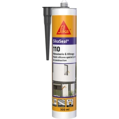 Imagen de SIKA SikaSeal 110 Carpintería y acristalamiento, antracita, sellador de silicona neutra profesional: calafateo juntas construcción carpintería, multisoporte, 300 ml