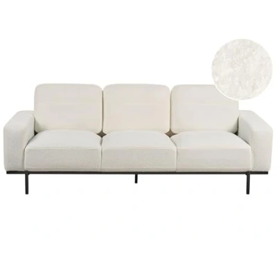 Imagen de Sofá sala de estar moderna 3 plazas tapizado en bouclé patas metal color blanco Sovik