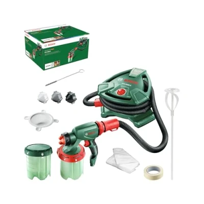 Imagen de Bosch Home and Garden PFS 5000 E sistema de Pulverización pintura, 1200 W, 2x depósitos pintura 1000 ml, boquillas para pinturas murales, lacas colores y incoloras Amazon Edición