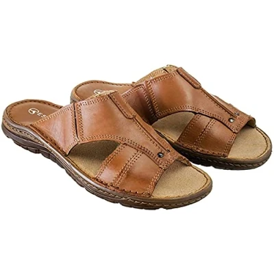 Imagen de ESTRO Sandalias Hombre Verano Cuero Chanclas con Suela Goma Antideslizante s1 (42 EU, Marrón)