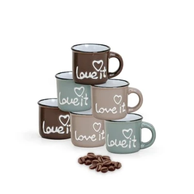 Imagen de matches21 Juego de 3 tazas café (esmaltadas, 5 cm, 50 ml, cerámica), diseño con texto &quot;Love It &amp; Heart&quot;