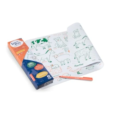 Imagen de Super Little Set educativo reversible para animales de granja, 100% silicona, 1 fieltro colorear borrable y reutilizable, 3 años, versión bilingüe francesa inglesa, método Montessori, juego