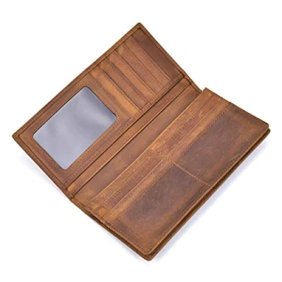 Imagen de LUUFAN cartera larga de piel auténtica con cadena para hombre, plegable grabada, Marrón2, Medium
