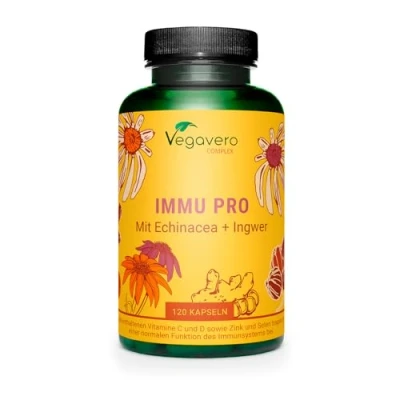Imagen de Complejo Defensas Inmunitarias 100% NATURAL 120 Cápsulas Vitamina C, D3 + Equinácea Zinc Selenio Jengibre Immu Pro Complex Sin Additivos y Vegano Vegavero®