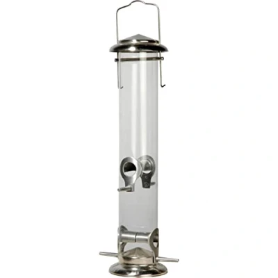 Imagen de dobar® 11520 Comedero Grande para pájaros con Tubo de Cristal acrílico Silvestres Acero Colgar Alimento jardín/terraza/balcón Ø 9,5 x