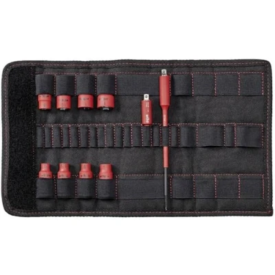 Imagen de Wiha Juego de insertos llave vaso 1/4&quot; TorqueVario® S electric en surtido, 11 unid., incl. adaptadores y bolsa plegable (43466)