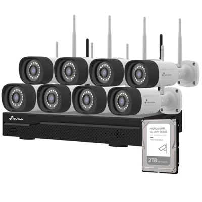 Imagen de NIVIAN Kit de Cámaras WiFi CCTV 2K IA Detección Humanos, Audio Bidireccional, Visión Nocturna Dual, Grabación, App EseeCloud, Salida HDMI (16 Canales 8 2 TB, con Disco Duro)