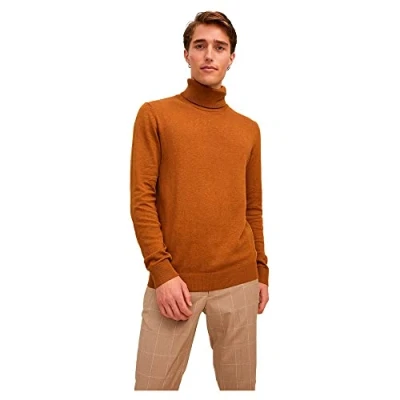 Imagen de JACK &amp; JONES Hombres Jersey Fino de Cuello Alto clásico Suéter Redondo Manga Larga básico JJEEMIL., Color:Marrón 2, Talla Sudadera:S
