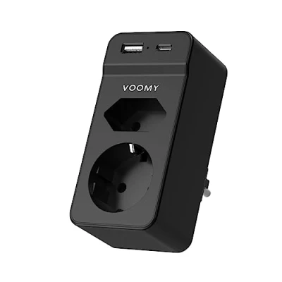 Imagen de VOOMY Ladron Enchufes USB C (4000W), Enchufe Múltiple con 2 Tomas, 1 y Tipo C, Plano Pared Proteccion Sobretension, Negro