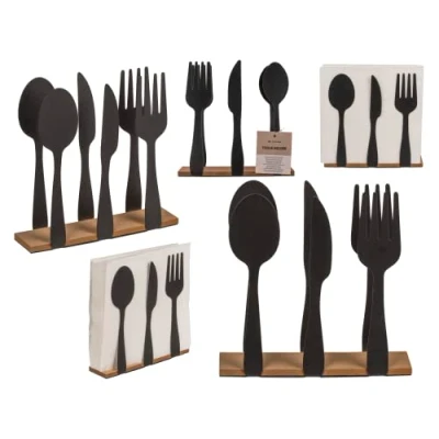 Imagen de Out of the blue Servilletero de metal negro con base madera, 16,5 x 4 cm