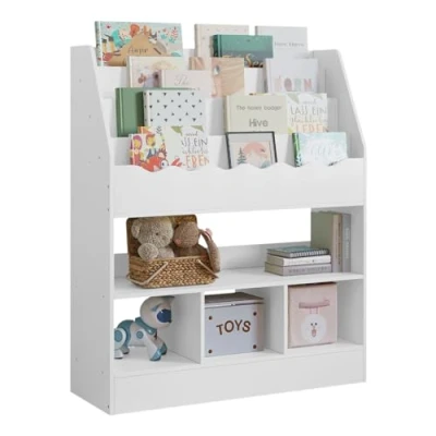 Imagen de WOLTU Libreria Infantil Blanca, Estanteria de Almacenaje para Niños con 4 Niveles y Compartimentos, Libros Jardin Infancil Habitacion Niños, 83x100x30 cm, KR028ws