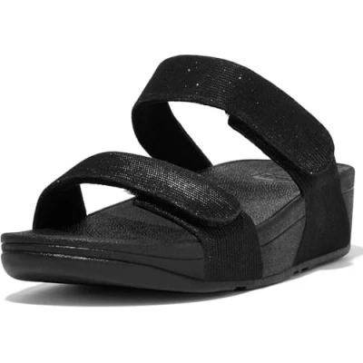 Imagen de Fitflop Lulu Adjustable Shimmerlux Slides, Sandalias deslizantes Mujer, Todo Negro, 36 EU
