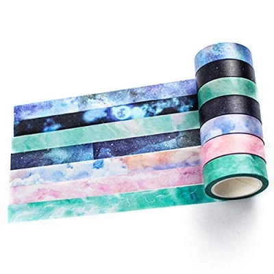 Imagen de Juego de 7 cintas japonesas Washi tape, para manualidades, manualidades decorativas, envolver regalos, álbumes recortes