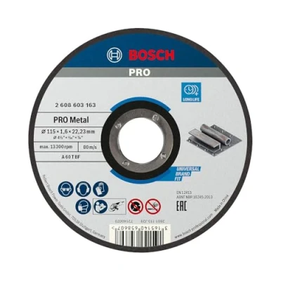 Imagen de Bosch 2 608 603 163 Disco de corte recto Standard for Metal A 60 T BF, 115 mm, 22,23 1,6 mm (pack 1)