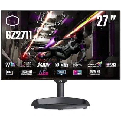 Imagen de Cooler Master Tempest GZ2711 Monitor OLED 27&quot; WQHD (2560x1440), 240Hz, 0.03ms GtG, Panel WOLED, DCI P3 98.5% (ΔE≤2, 10 bit), KVM, Luz Ambiental RGB, Stand 4 Vías, DP 1.4, HDMI 2.1, USB Tipo C (96W)