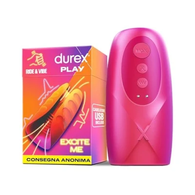 Imagen de Durex Masturbador de pene vibrante suave, texturizado y estriado RIDE &amp; VIBE, juguete sexual con 3 modos estimulación 7 vibración, resistente al agua