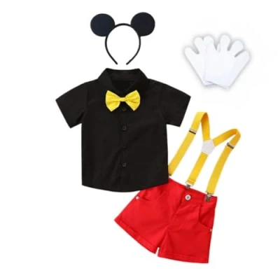 Imagen de Lito Angels Disfraz de Mickey Mouse con Orejas Ratón Aro Pelo y Guante Blanco para Niños Pequeños Talla 3 4 años (Número etiqueta 110), A