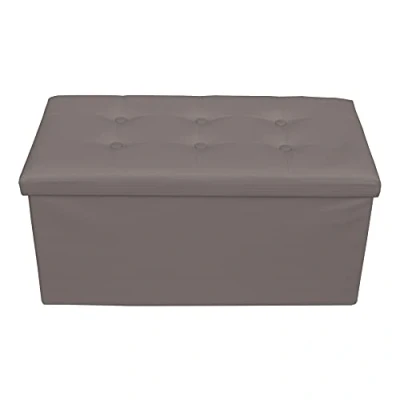 Imagen de Rebecca Mobili puf para almacenar, reposapiés de Piel sintética, Asiento Gris con Tapa Medidas: 38 x 76 cm (AxANxF) Art. RE4624