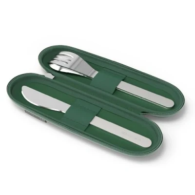 Imagen de Monbento Cubiertos Nomades MB Slim Nest Trio cuchillo verde para almuerzo caja con estuche Ideal comer en la oficina / picnic Tenedor, cuchara y reutilizables de acero